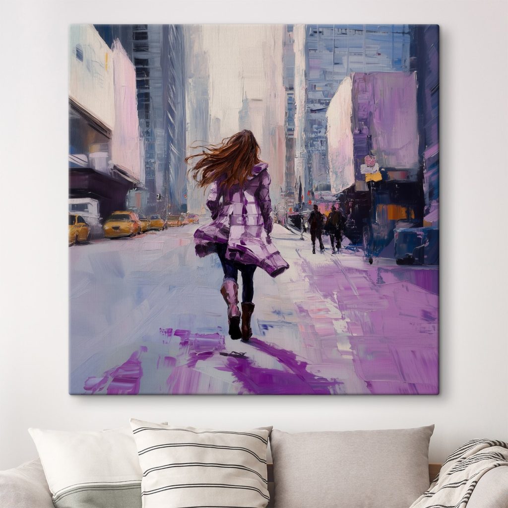Woman running down a street Woman running down a street