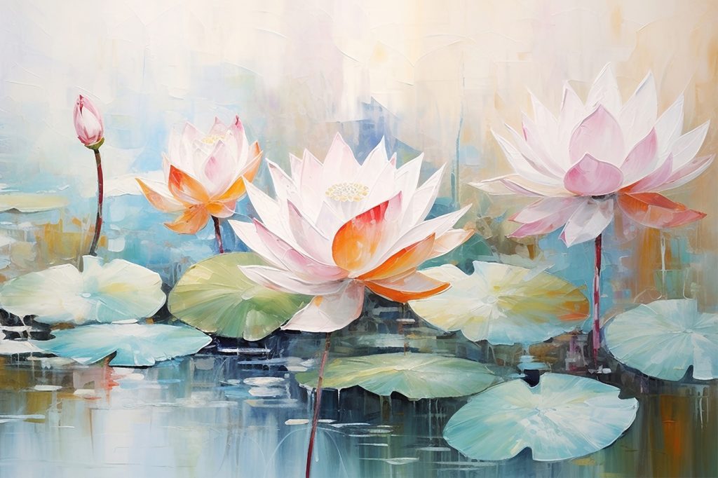 Painting of flowers on water
