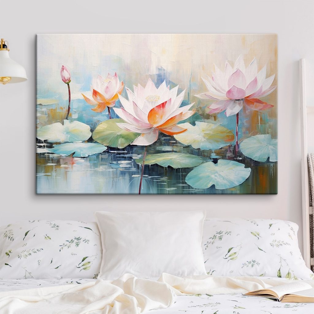 Painting of flowers on water