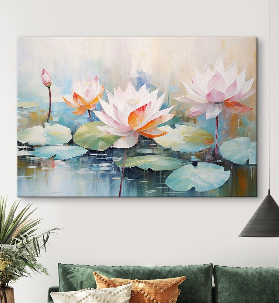 Painting of flowers on water