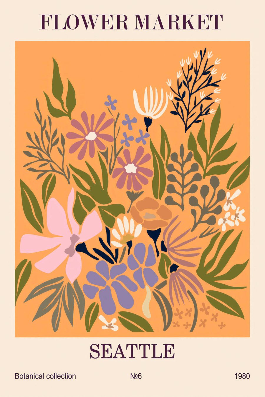 Barevný květinový design na oranžovém pozadí Barevný květinový design na oranžovém pozadí