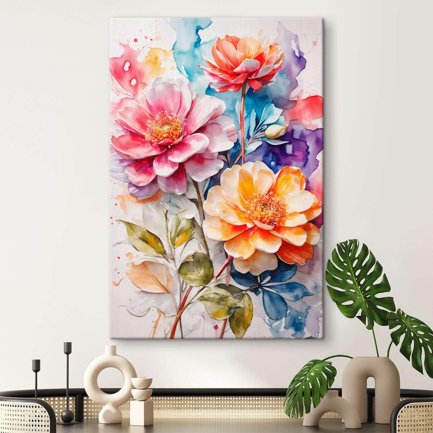 Painting of flowers on a colorful background Painting of flowers on a colorful background