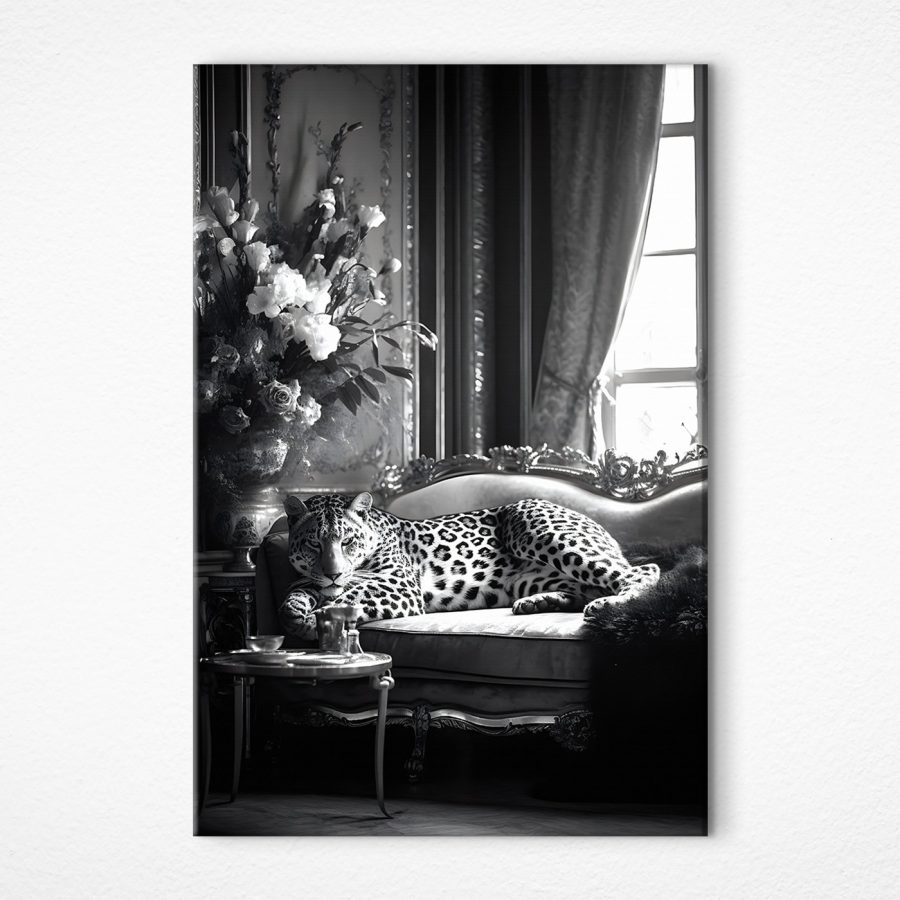 Leopard ležící na pohovce