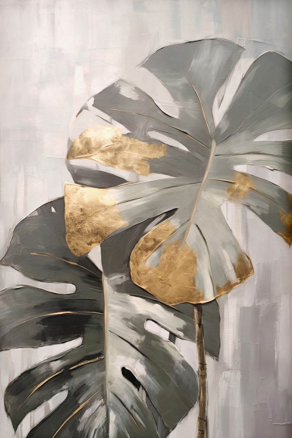 Abstraktní monstera s kovovými akcenty Abstraktní monstera s kovovými akcenty