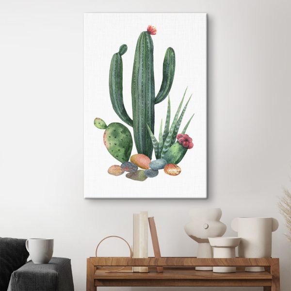 Watercolor of a cactus and rocks Watercolor of a cactus and rocks