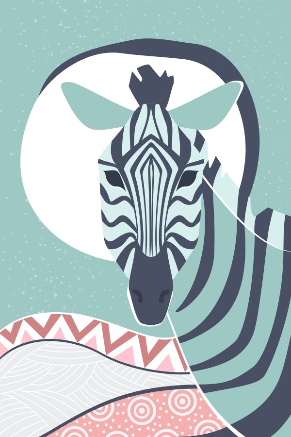 Zebra s bílým kruhem a modrým pozadím Zebra s bílým kruhem a modrým pozadím