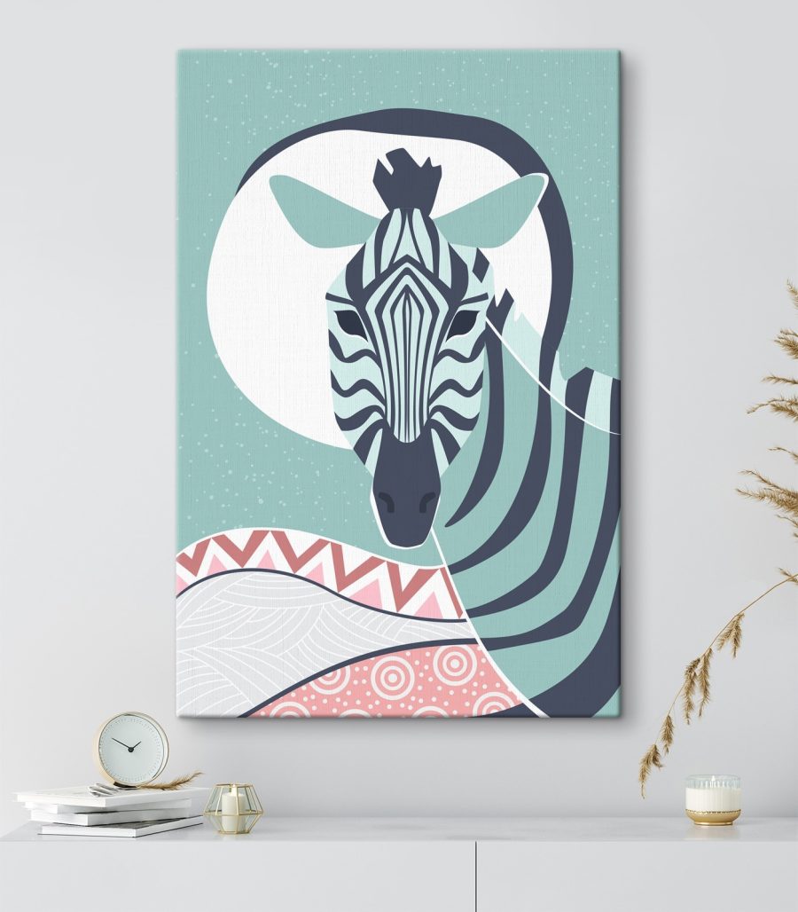 Zebra s bílým kruhem a modrým pozadím