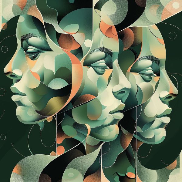Tváře se prolínají v surrealistickém umění. Tváře se prolínají v surrealistickém umění.