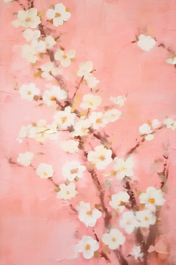 Painting of a branch with white flowers Painting of a branch with white flowers