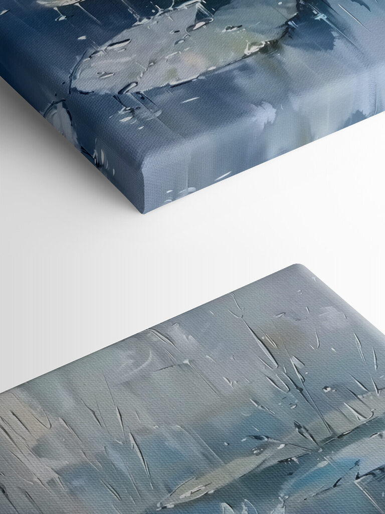 Painting of water lilies and leaves