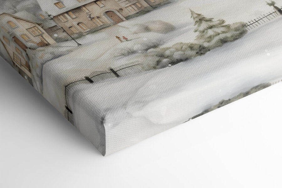 Snow covered village with a church and trees Snow covered village with a church and trees