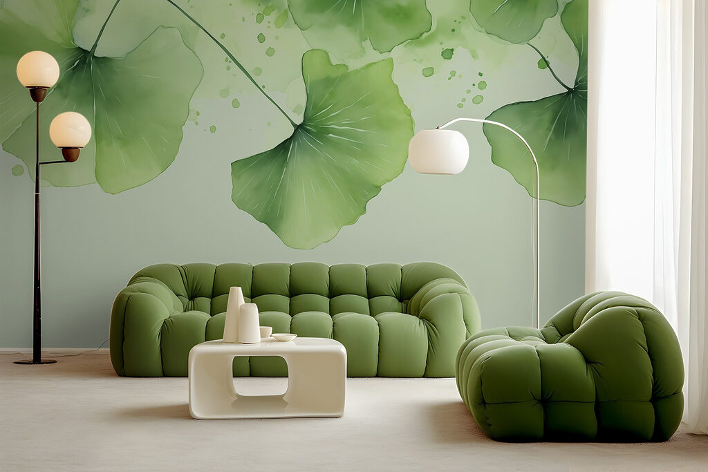 Elegant green leaves in soft hues