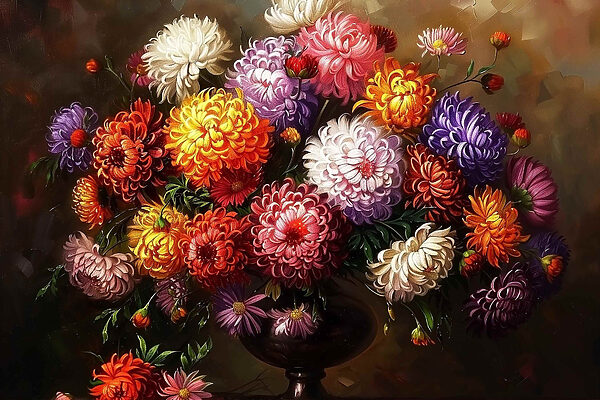 Painting of flowers in a vase Painting of flowers in a vase