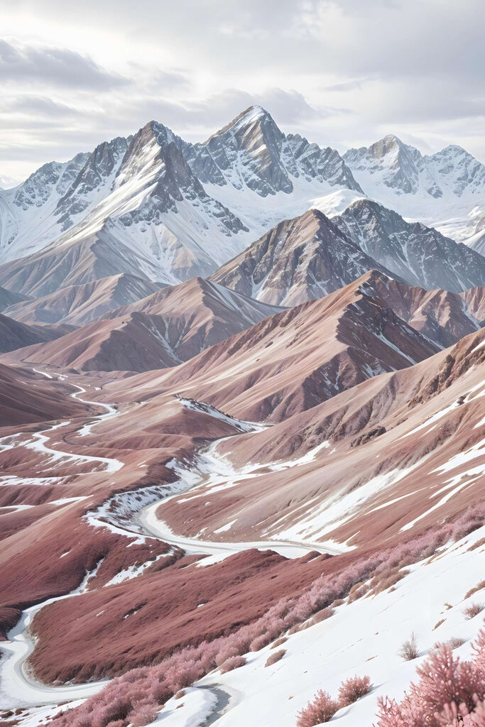 Snowy mountains with a winding road Snowy mountains with a winding road