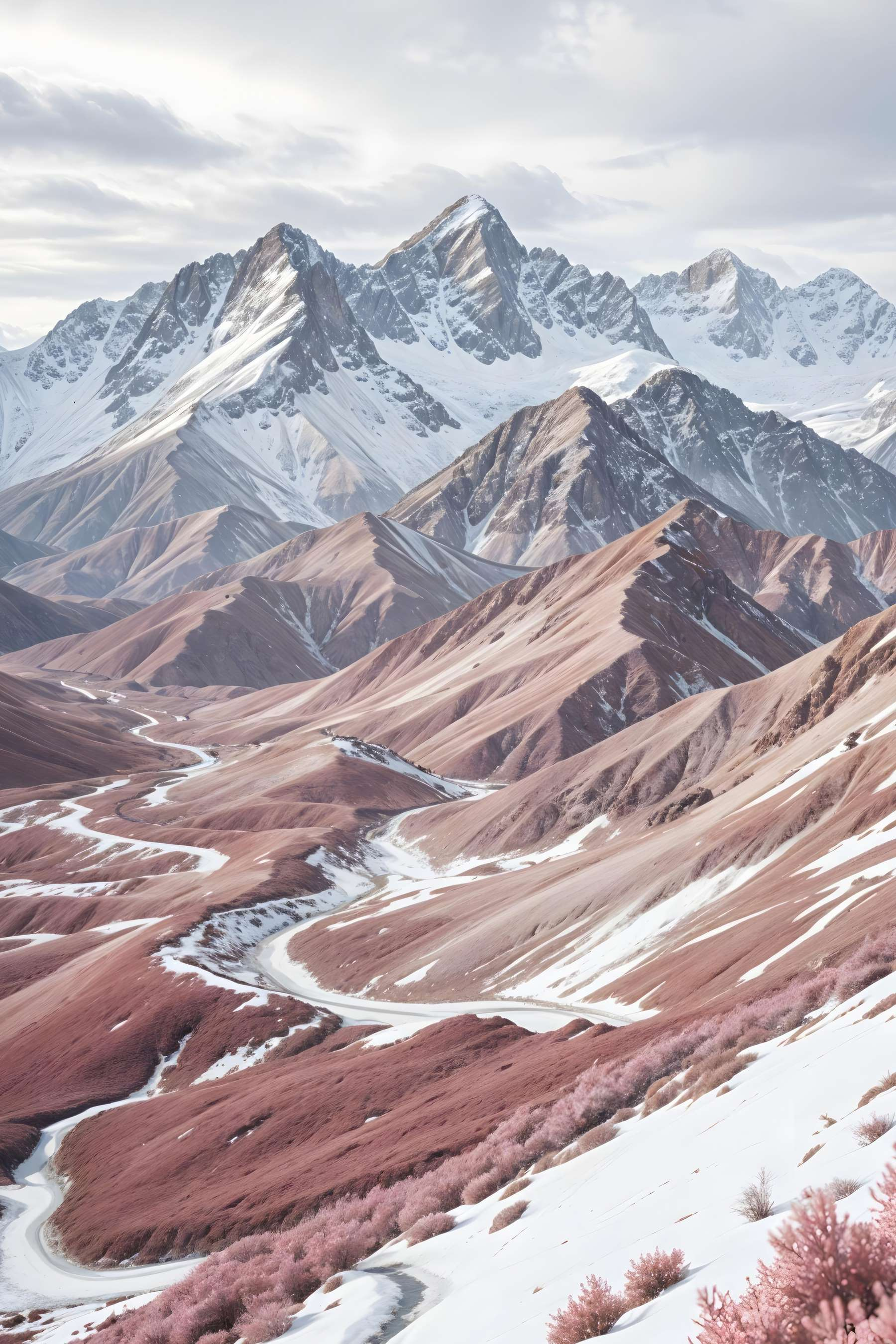 Snowy mountains with a winding road Snowy mountains with a winding road