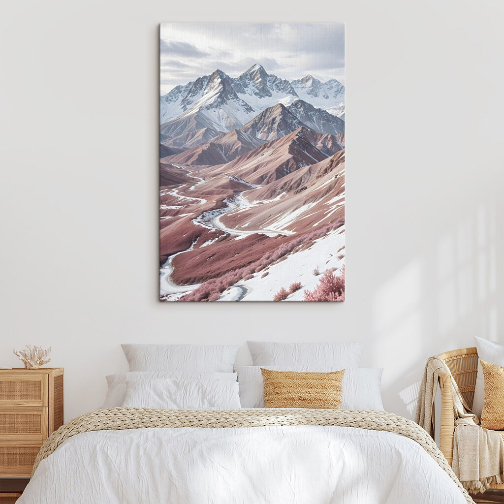 Snowy mountains with a winding road Snowy mountains with a winding road