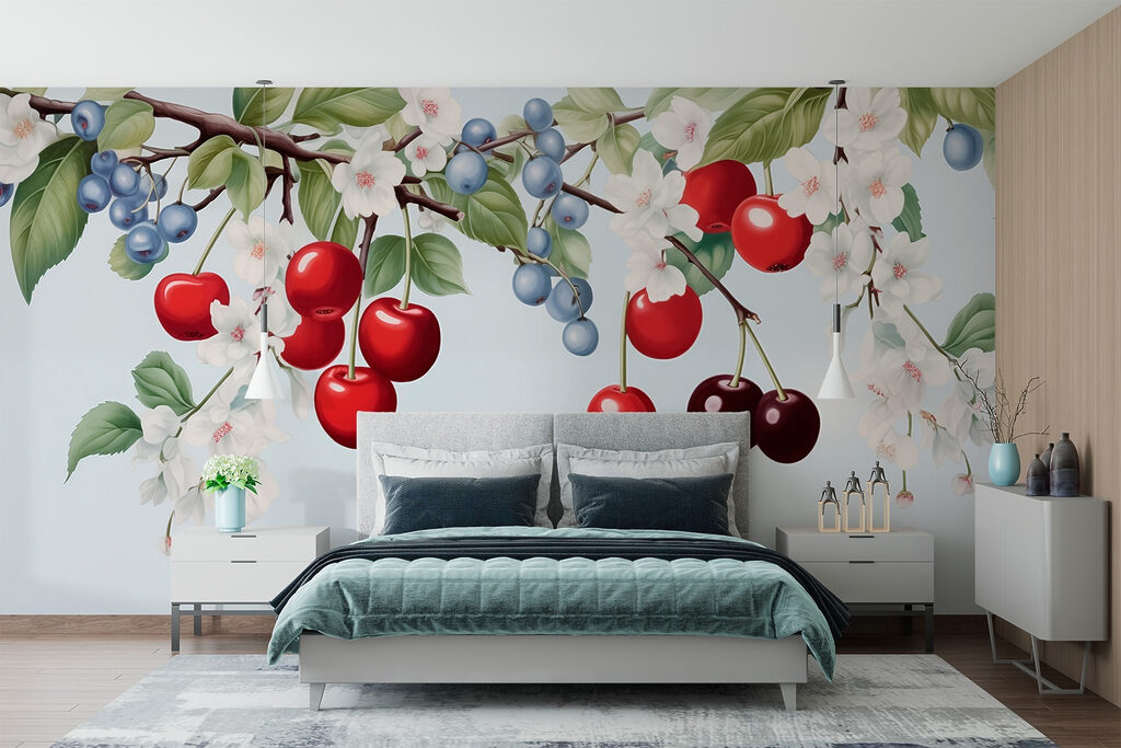 Cherry and blueberry on a branch Cherry and blueberry on a branch