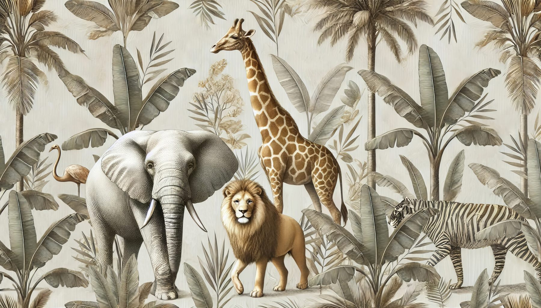 Wallpaper with animals and plants