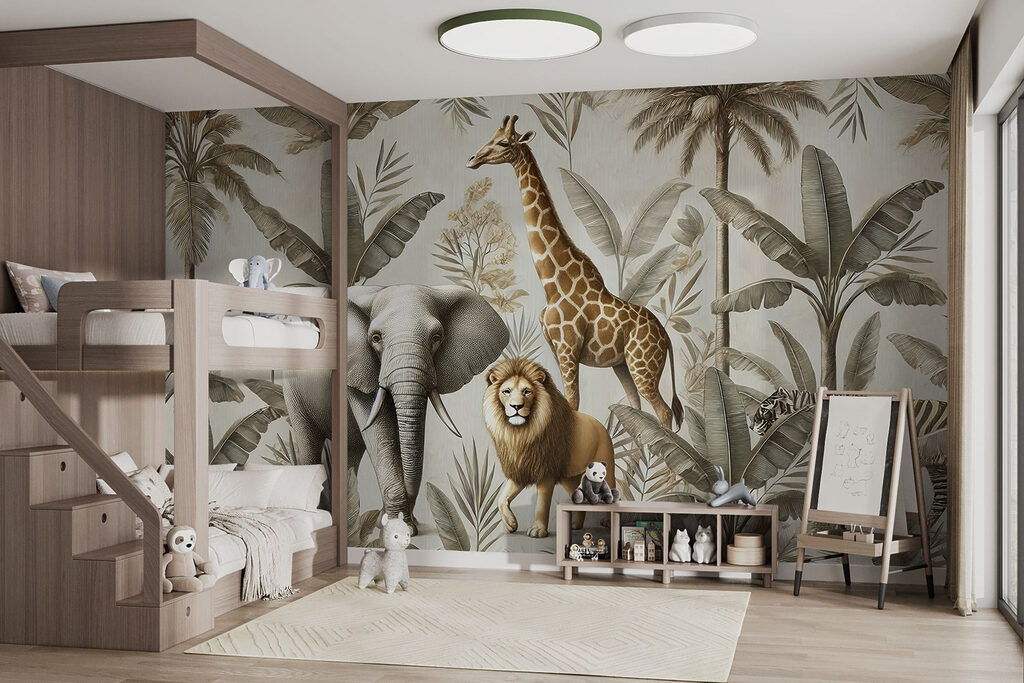 Wallpaper with animals and plants