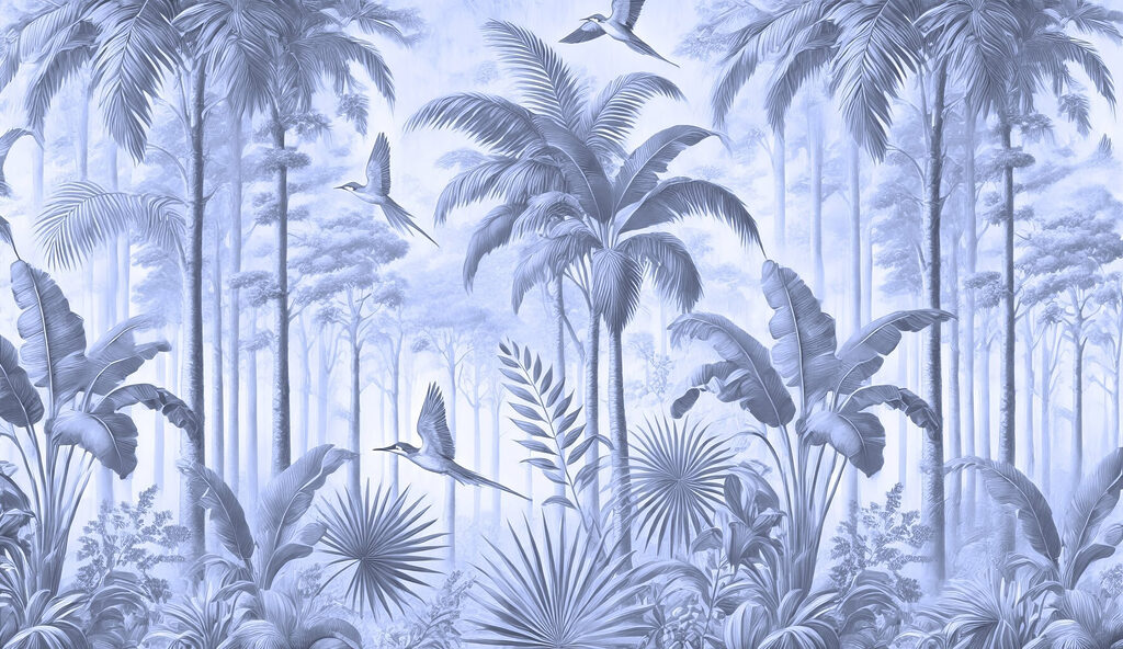 Wallpaper with birds flying in the forest
