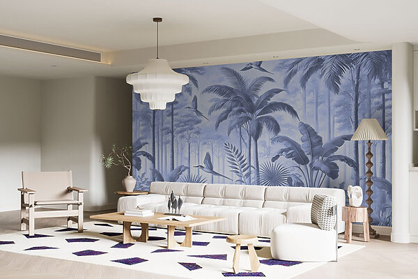 Wallpaper with birds flying in the forest