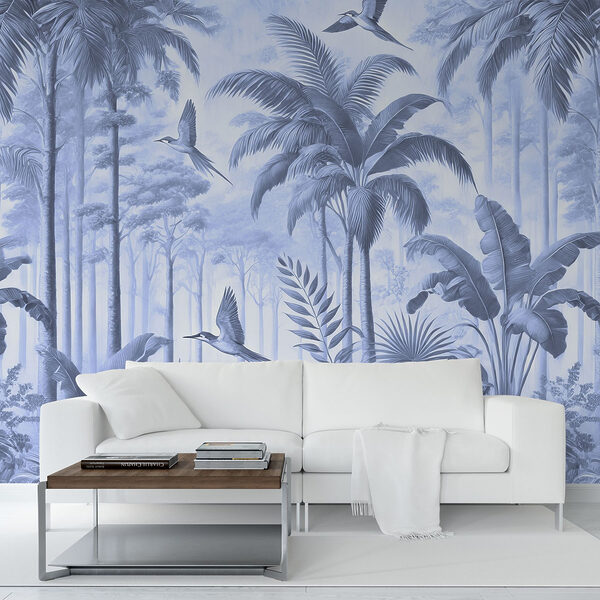 Wallpaper with birds flying in the forest