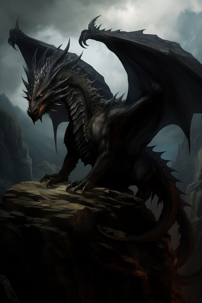 Black dragon on a rock Black dragon on a rock