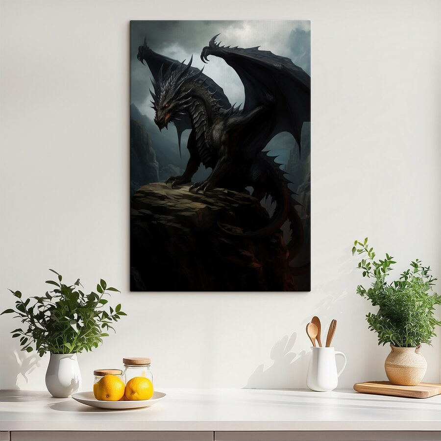 Obraz Černý drak na skále
