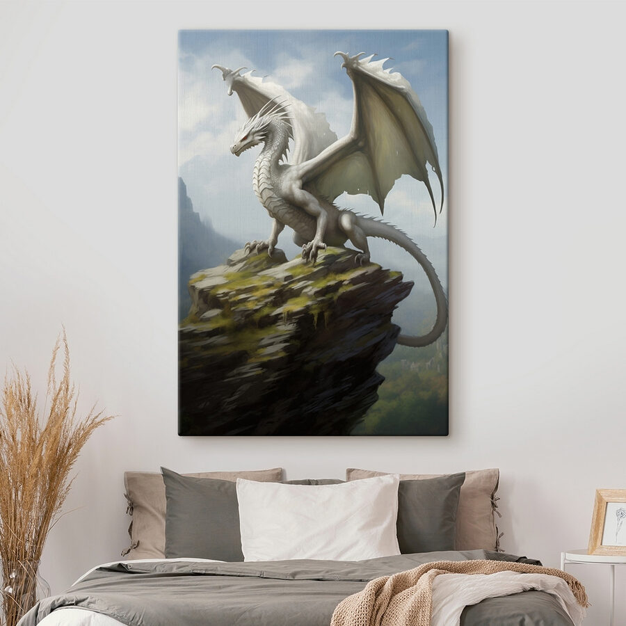 Obraz Bílý drak na skále
