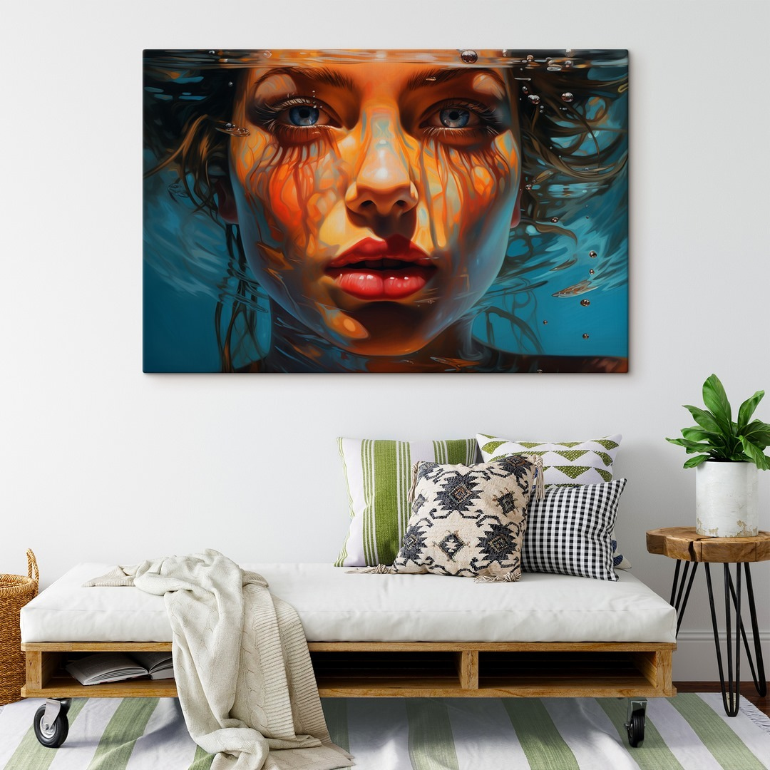 Woman under water with water droplets Woman under water with water droplets