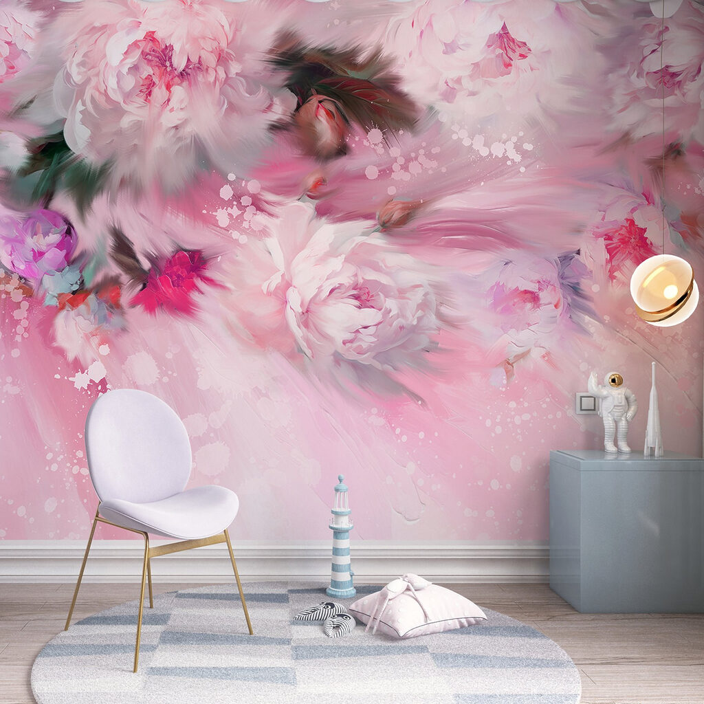Painting of flowers on a pink background