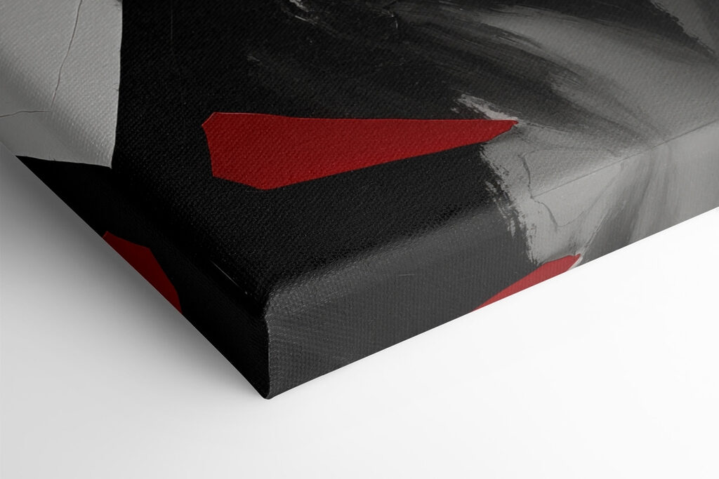 Red lips amidst abstract design