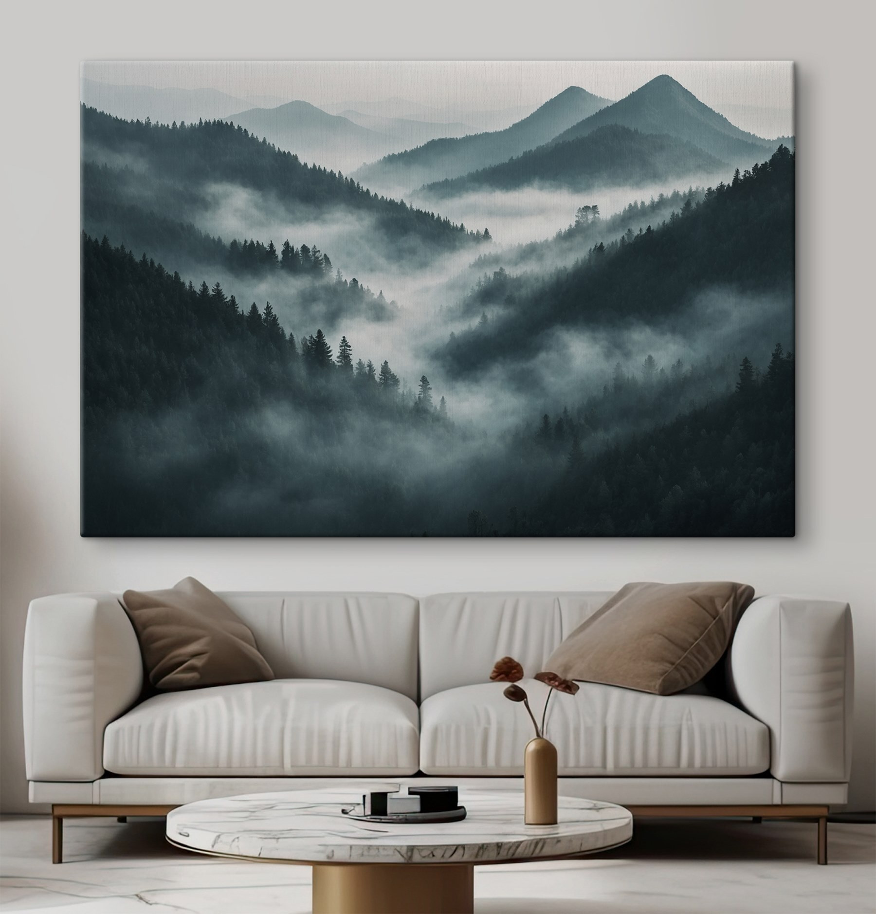 Foggy mountain range with trees Foggy mountain range with trees