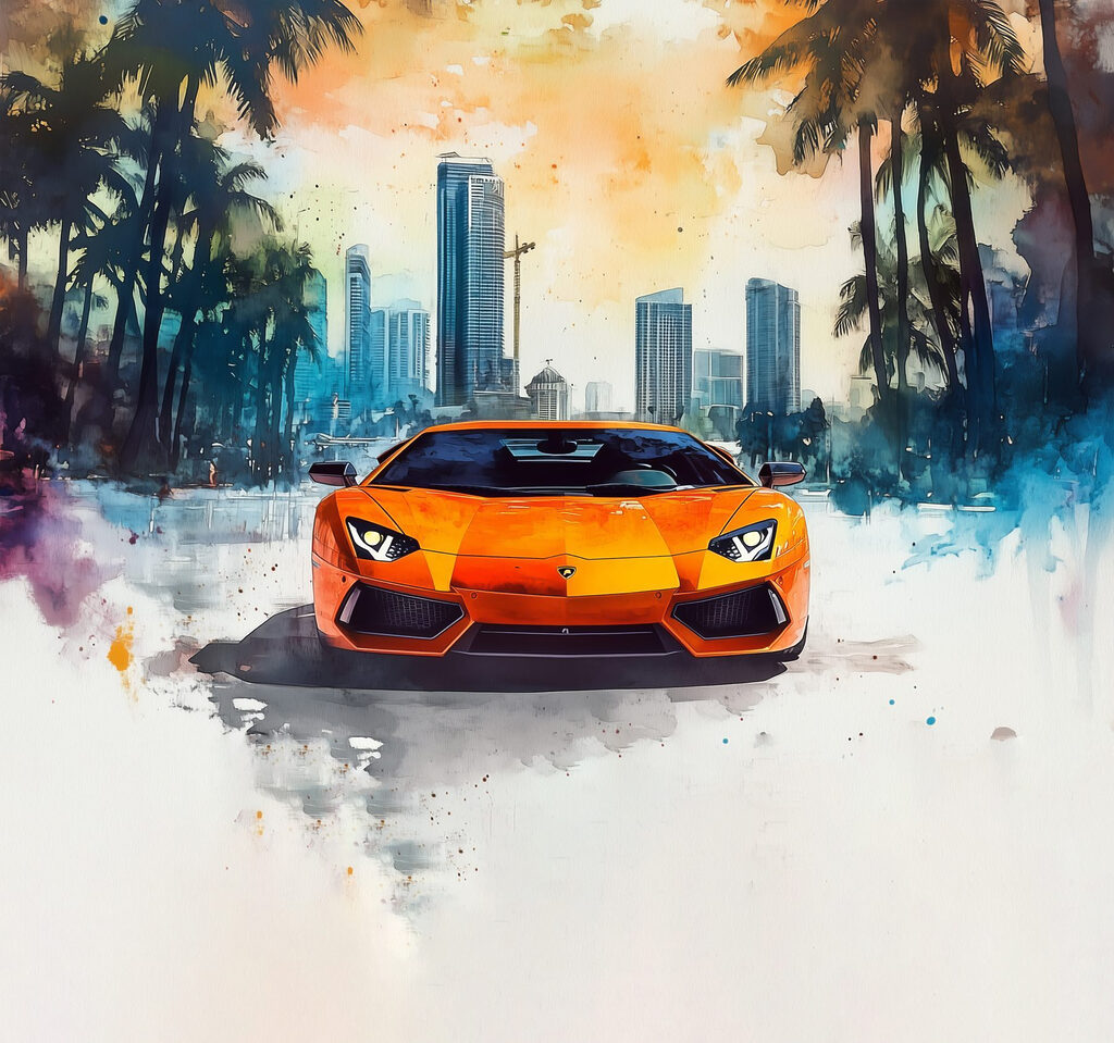 Oranžové sportovní auto na sněhu Oranžové sportovní auto na sněhu