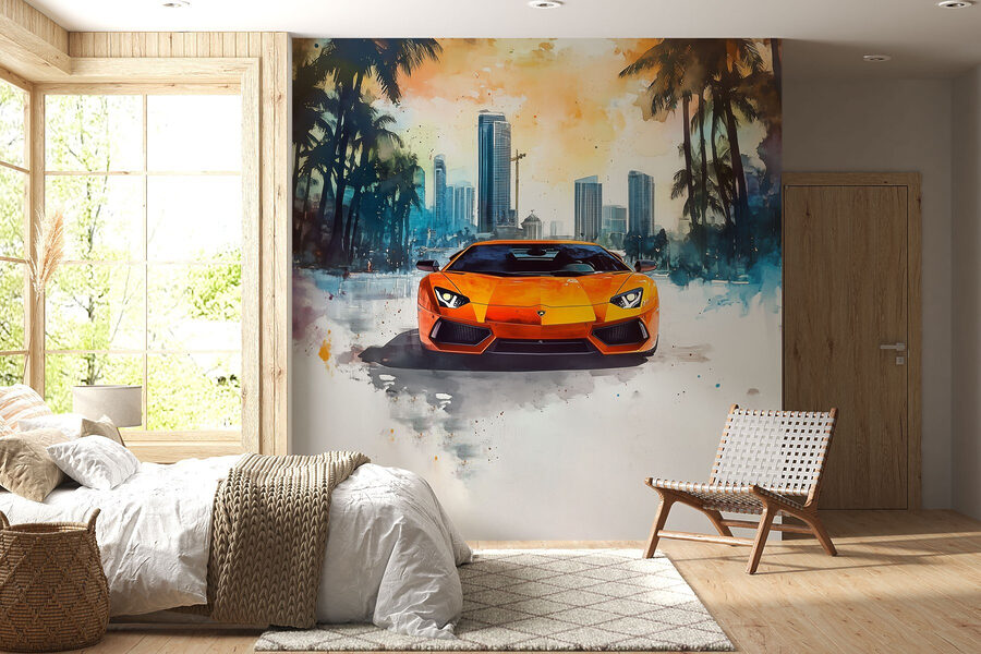 Oranžové sportovní auto na sněhu Oranžové sportovní auto na sněhu