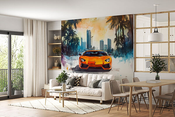 Oranžové sportovní auto na sněhu Oranžové sportovní auto na sněhu