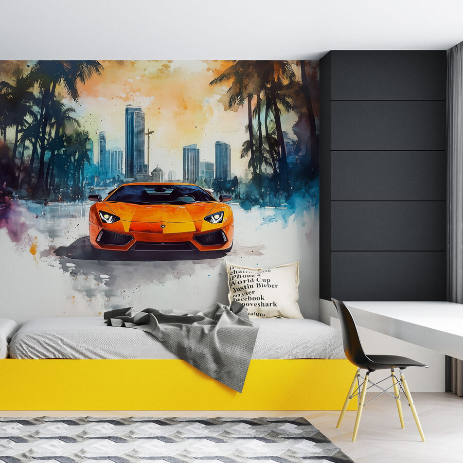 Oranžové sportovní auto na sněhu Oranžové sportovní auto na sněhu