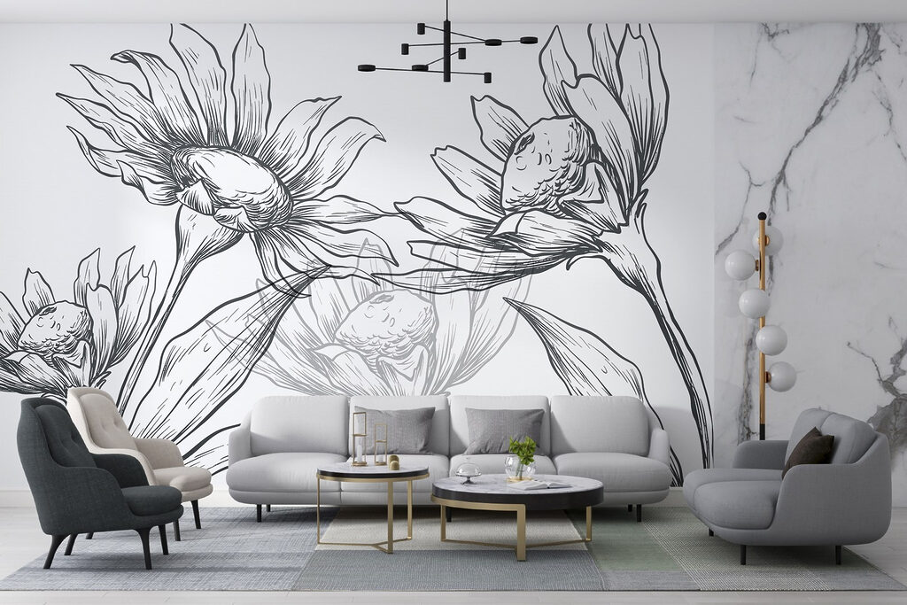 Drawing of flowers with leaves Drawing of flowers with leaves