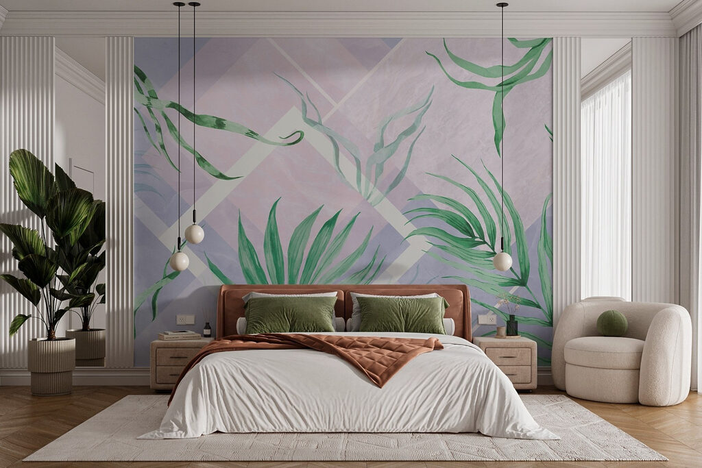Lush leaves on a pastel background