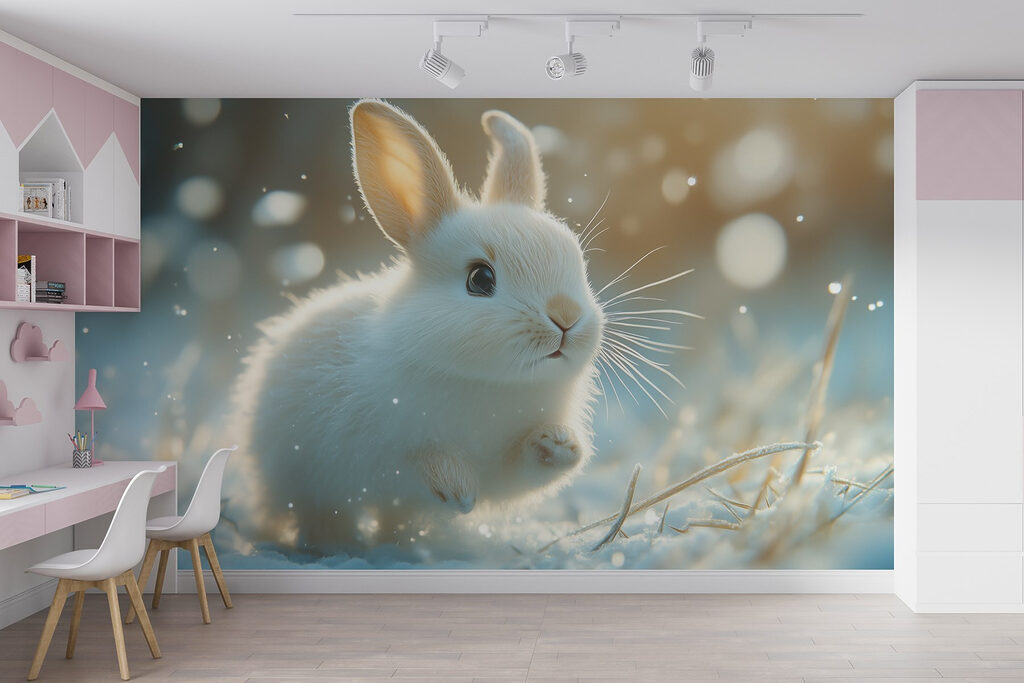 White bunny in the snow