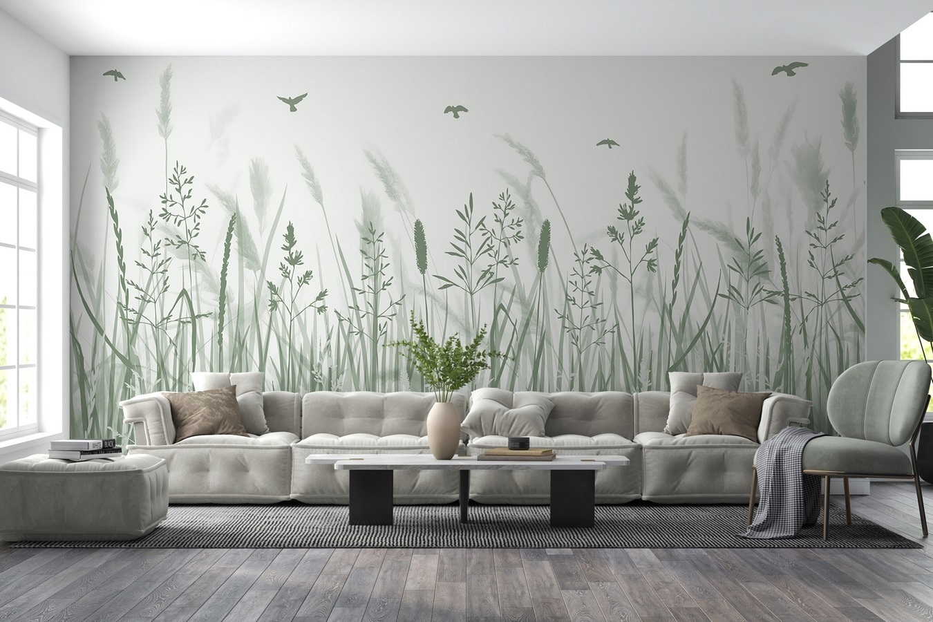 Field of grass with birds flying Field of grass with birds flying