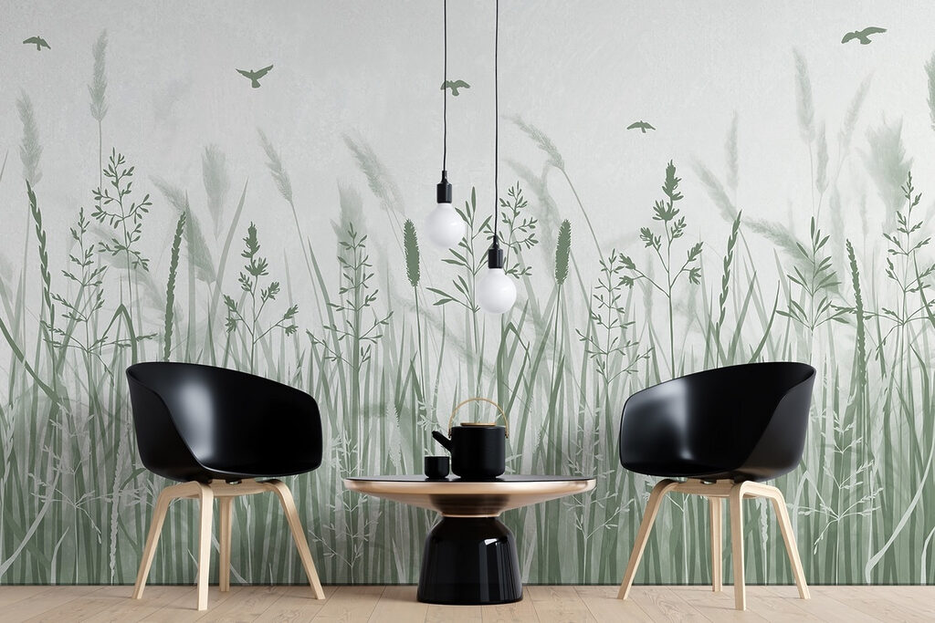 Field of grass with birds flying Field of grass with birds flying