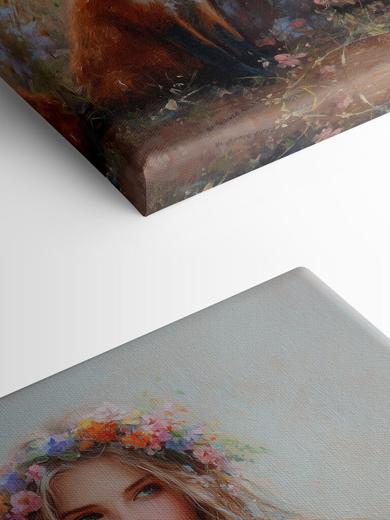 Painting of a woman with foxes Painting of a woman with foxes