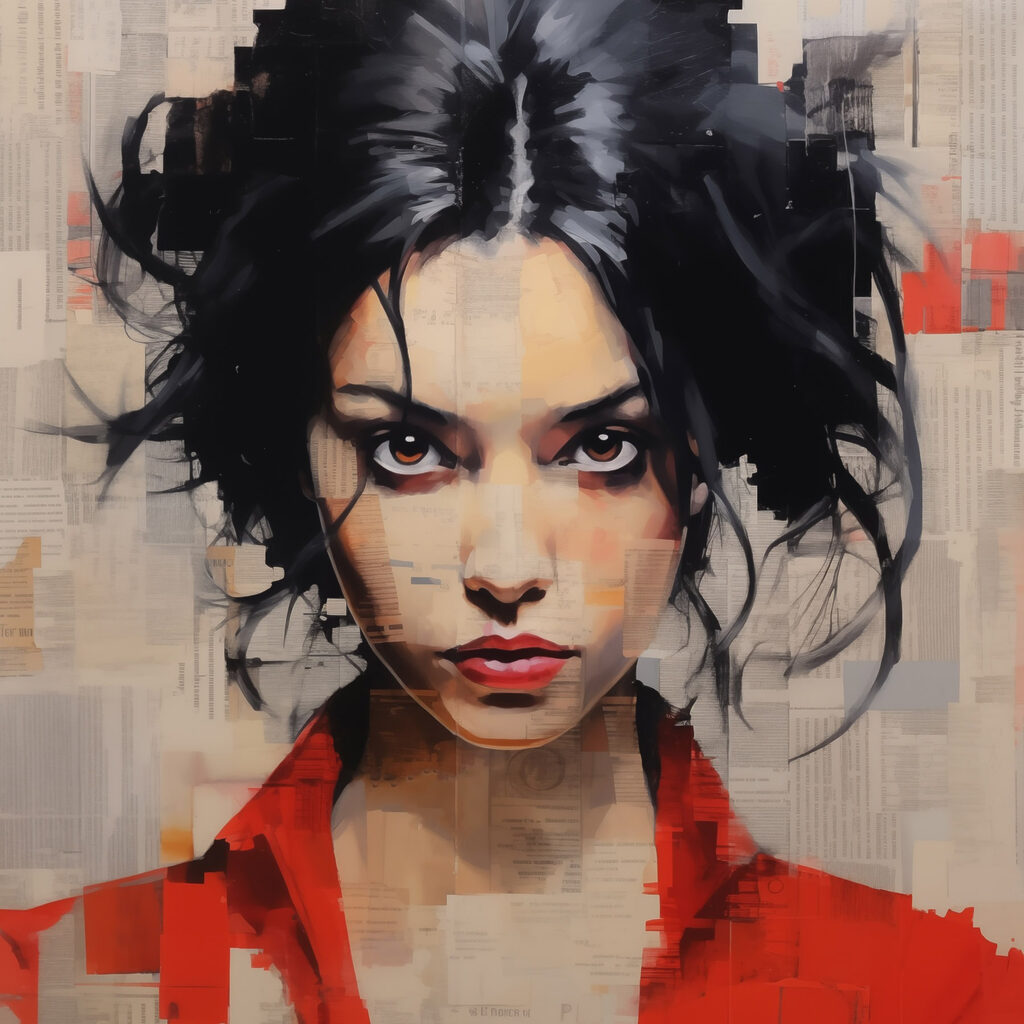 Woman with black hair and red shirt Woman with black hair and red shirt