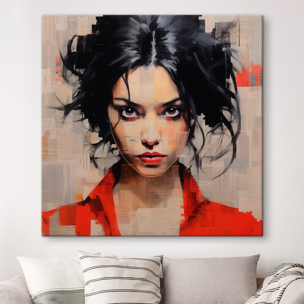 Woman with black hair and red shirt Woman with black hair and red shirt