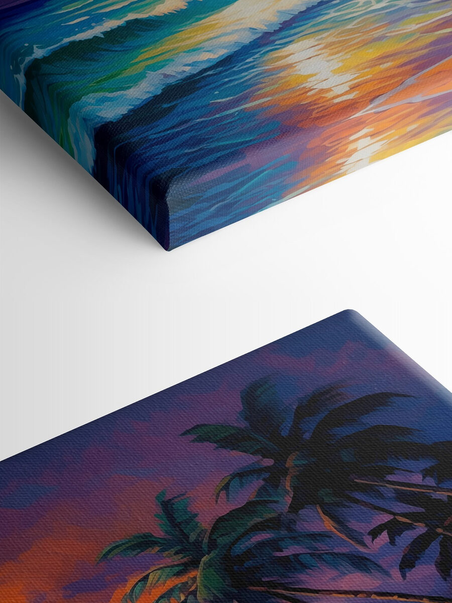 Painting of a beach with palm trees and waves Painting of a beach with palm trees and waves
