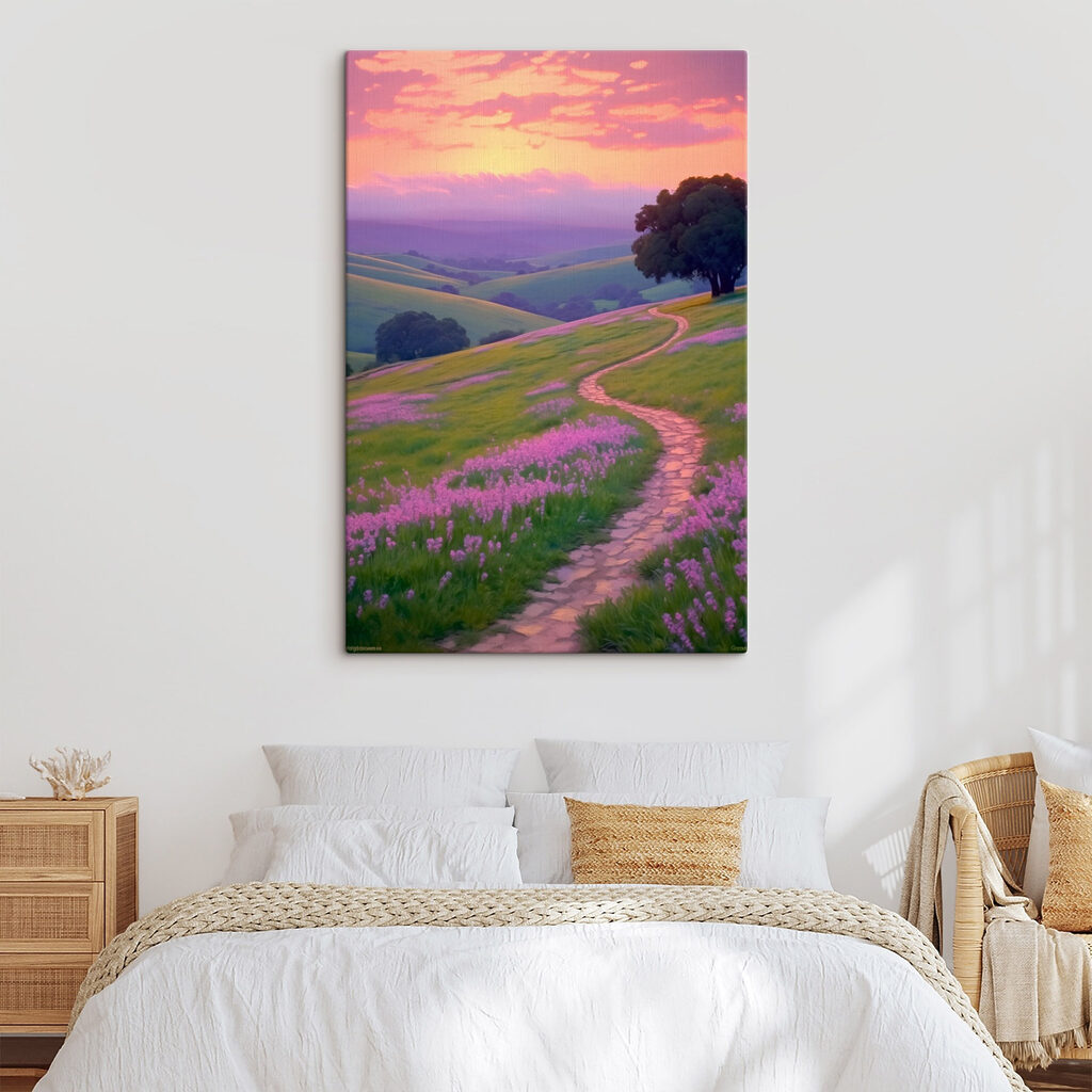 Path through a field of purple flowers