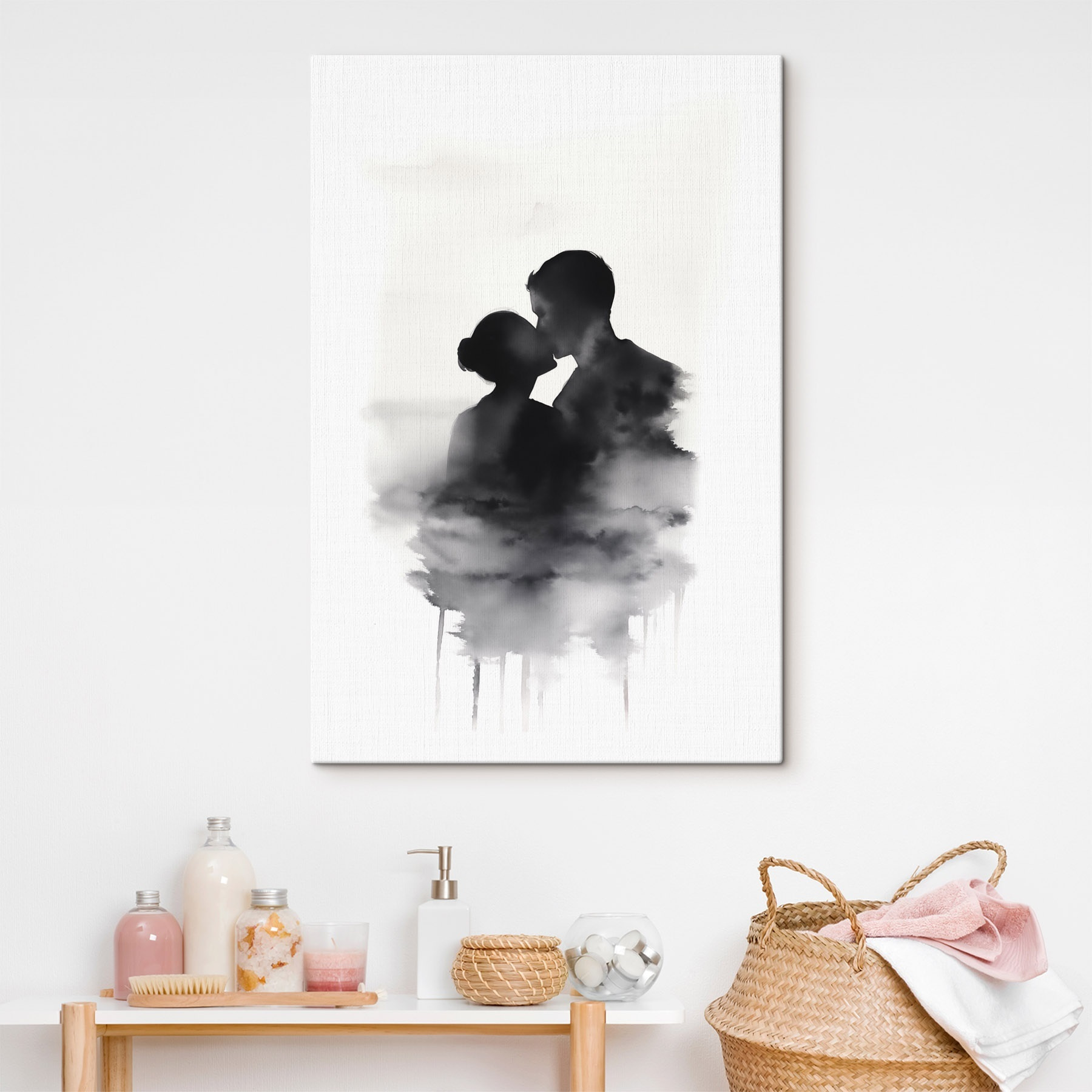 Man and woman kissing in the clouds