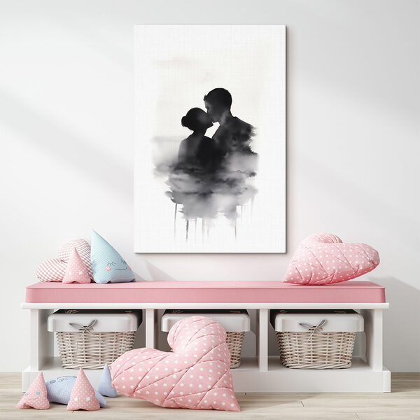 Man and woman kissing in the clouds