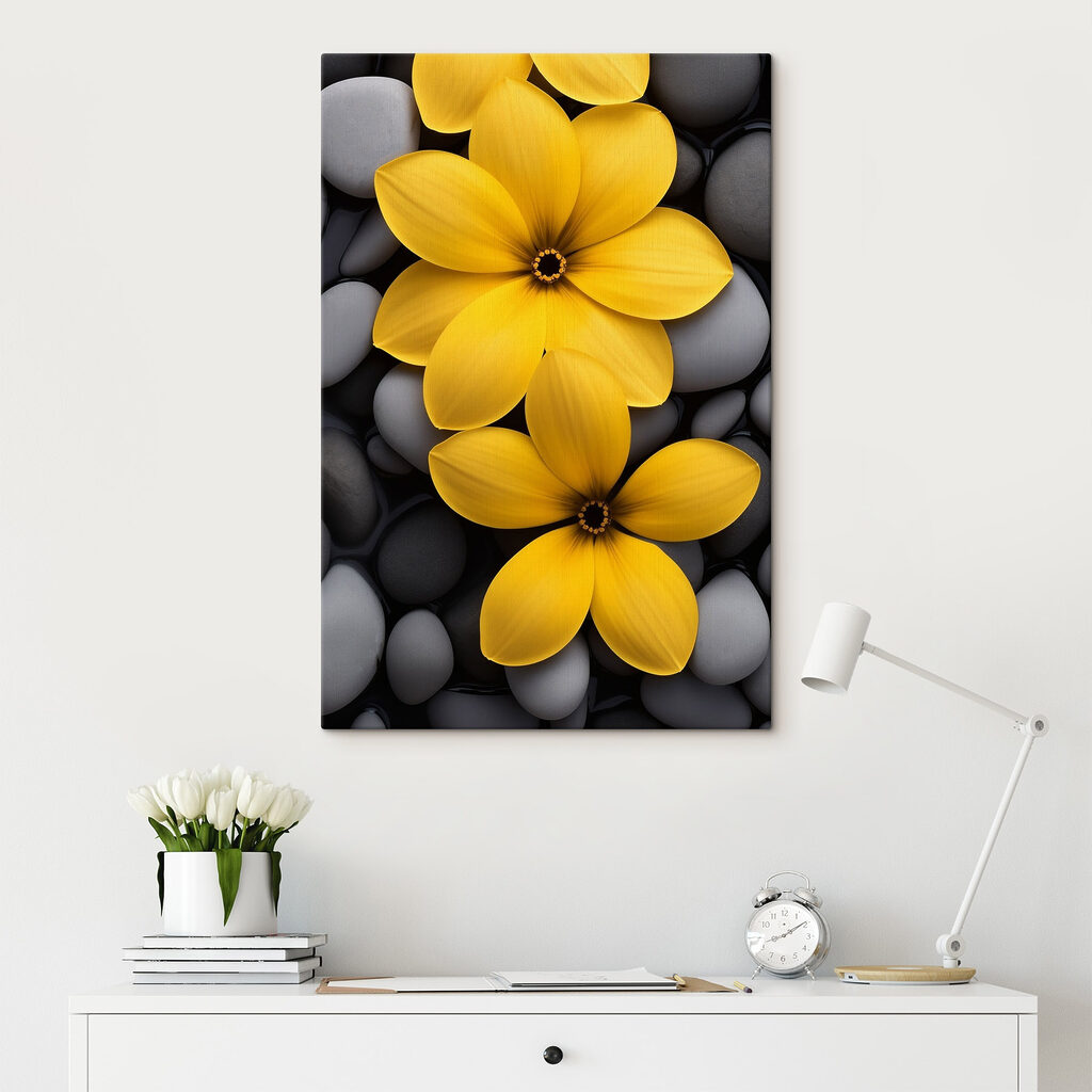 Yellow flowers on a pile of rocks Yellow flowers on a pile of rocks